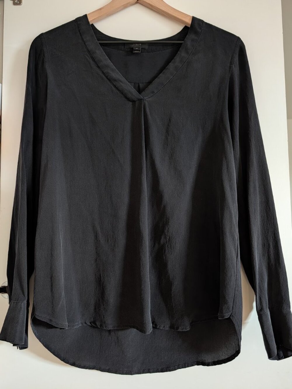JCrew Silk high low black v-neck